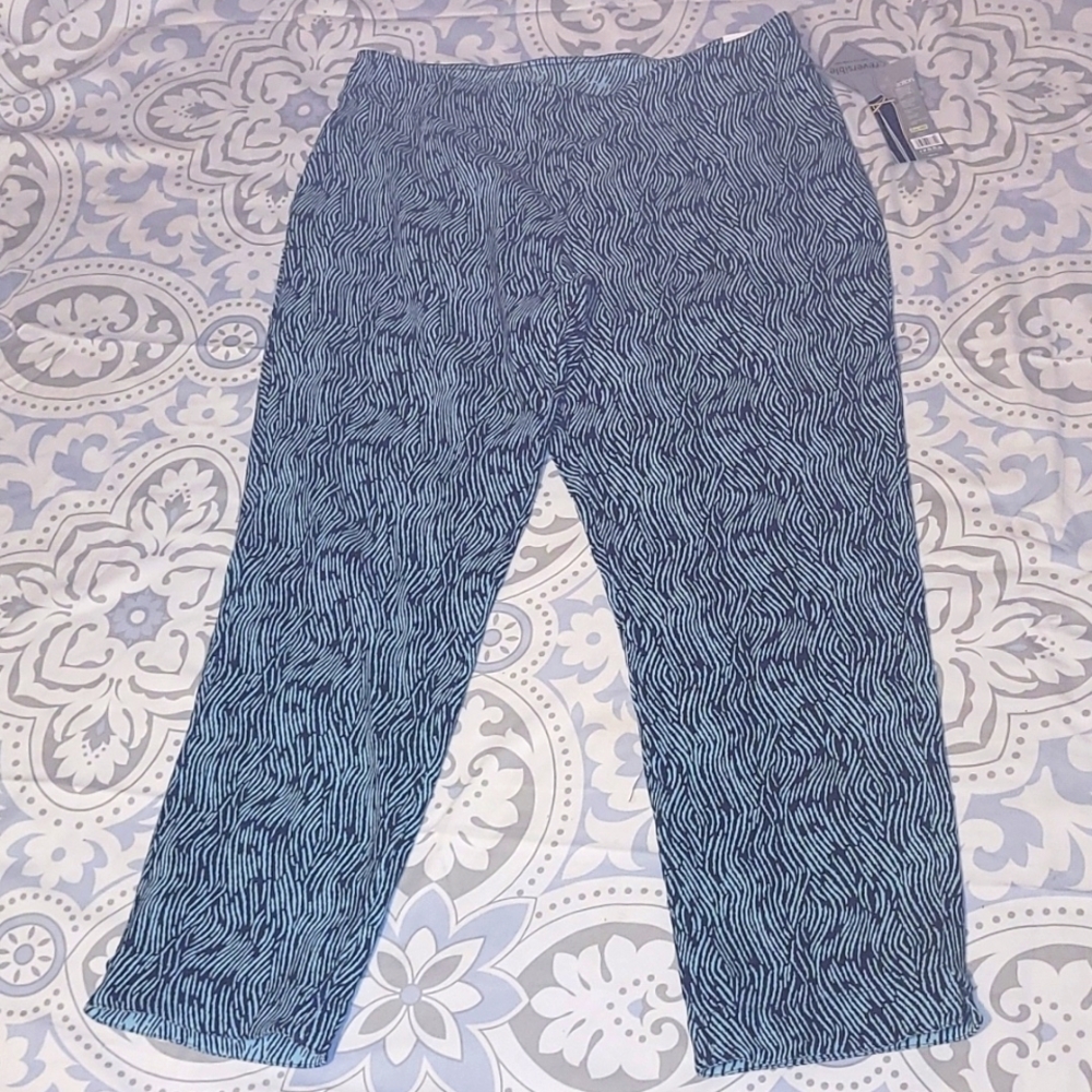 Slimsation Reversible Print Pants 18W Blue Black Straight Leg High Rise Statemnt